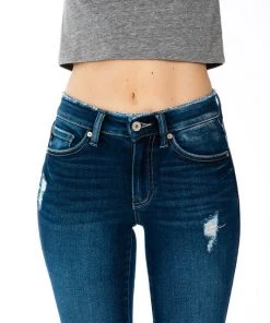 Kancan Kennedy Mid Rise Distressed Denim Bottoms