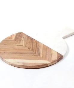 8 Oak Lane Marble & Wood Round Serving Board Gifts + Home Accents