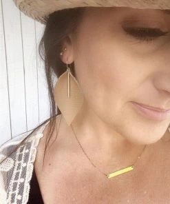 Annabela Designs Accessories Leather Leaf Bar Drop Earrings