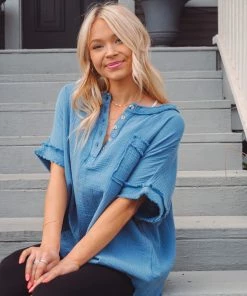 La Miel Coral Gauze Top Tops