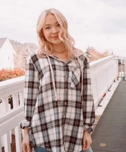 Hem & Thread Paige Plaid Hoodie Tops
