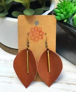 Annabela Designs Accessories Leather Leaf Bar Drop Earrings