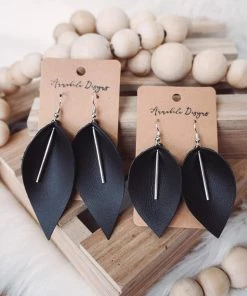 Annabela Designs Accessories Leather Leaf Bar Drop Earrings