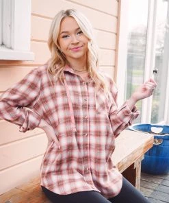 Hem & Thread Paige Plaid Hoodie Tops