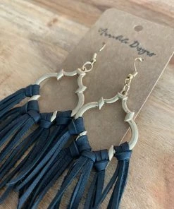 Annabela Designs Accessories Basic Black Deerskin Leather Fringe Hoop Earrings
