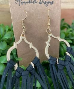 Annabela Designs Accessories Basic Black Deerskin Leather Fringe Hoop Earrings
