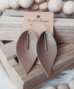 Annabela Designs Accessories Leather Leaf Bar Drop Earrings