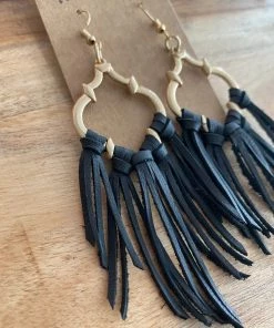 Annabela Designs Accessories Basic Black Deerskin Leather Fringe Hoop Earrings