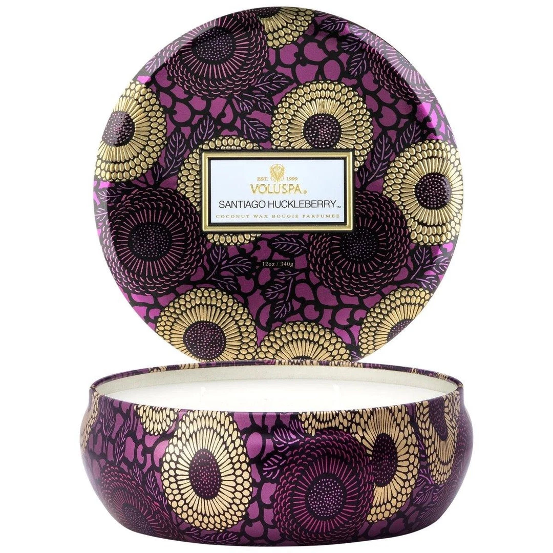 Voluspa Santiago Huckleberry 3 Wick Tin Candle Gifts + Home Accents 1 Voluspa Santiago Huckleberry 3 Wick Tin Candle Gifts + Home Accents