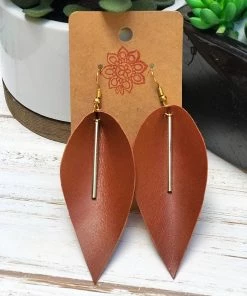 Annabela Designs Accessories Leather Leaf Bar Drop Earrings