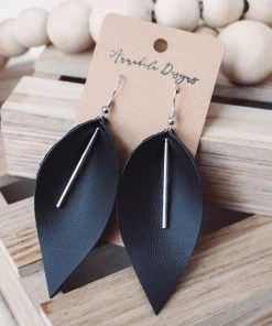 Annabela Designs Accessories Leather Leaf Bar Drop Earrings