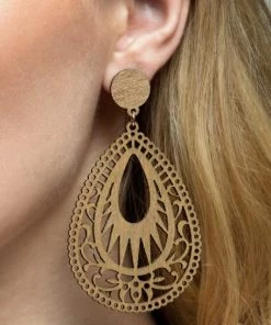 Urbanista Accessories Paisley Wooden Tear Drop Earring