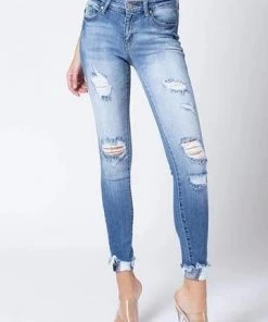Kancan Freddie Mid Rise Distressed Denim
