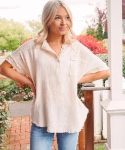 La Miel Coral Gauze Top Tops