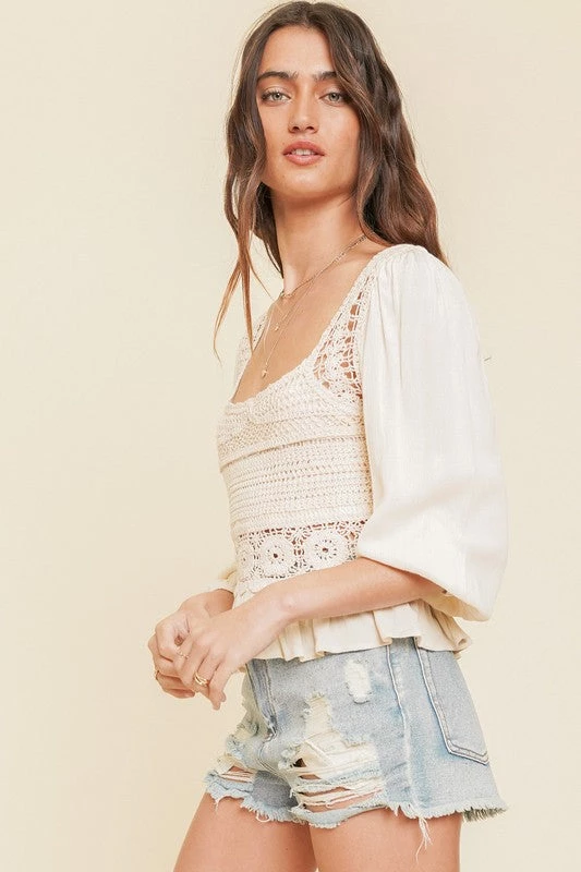 Hem & Thread Tops Crema Peplum Blouse 6 Hem & Thread Tops Crema Peplum Blouse