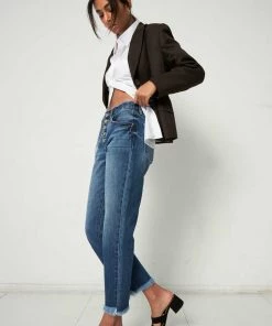 Kancan Cameron Frayed High Rise Straight Jeans Bottoms