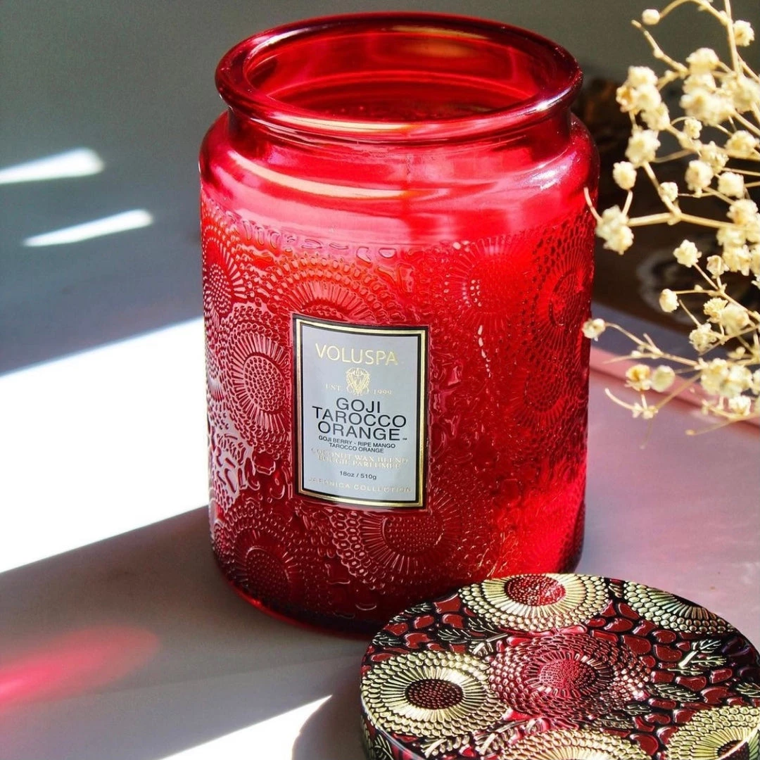 Sublime Clothing Boutique Gifts + Home Accents Voluspa Goji Tarocco Orange Large Jar 1 Sublime Clothing Boutique Gifts + Home Accents Voluspa Goji Tarocco Orange Large Jar