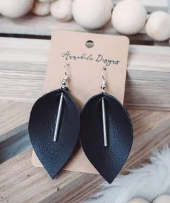 Annabela Designs Accessories Leather Leaf Bar Drop Earrings