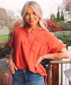 La Miel Coral Gauze Top Tops