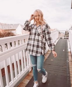 Hem & Thread Paige Plaid Hoodie Tops
