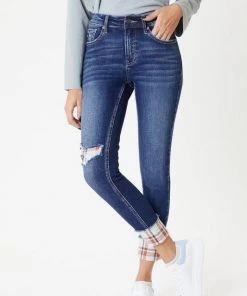 Kancan Pieper Plaid Mid Rise Denim Bottoms