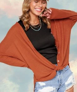 La Miel Tops Paxton Waffle Cardigan