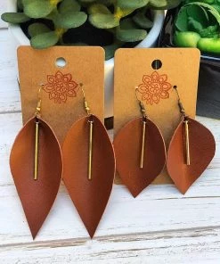 Annabela Designs Accessories Leather Leaf Bar Drop Earrings