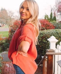 La Miel Coral Gauze Top Tops