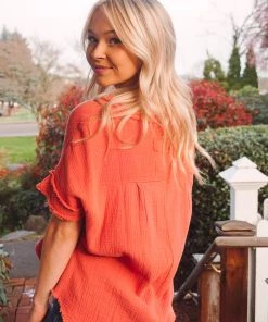 La Miel Coral Gauze Top Tops
