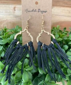 Annabela Designs Accessories Basic Black Deerskin Leather Fringe Hoop Earrings