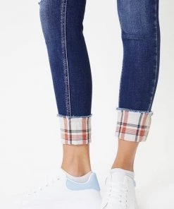 Kancan Pieper Plaid Mid Rise Denim Bottoms