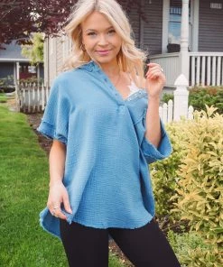 La Miel Coral Gauze Top Tops