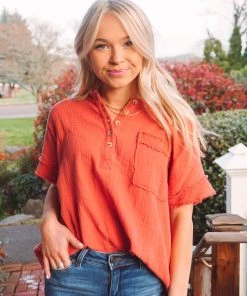 La Miel Coral Gauze Top Tops