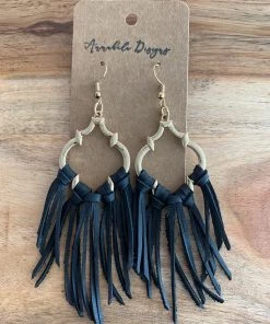 Annabela Designs Accessories Basic Black Deerskin Leather Fringe Hoop Earrings