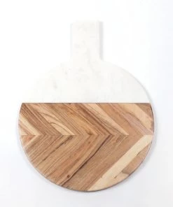 8 Oak Lane Marble & Wood Round Serving Board Gifts + Home Accents
